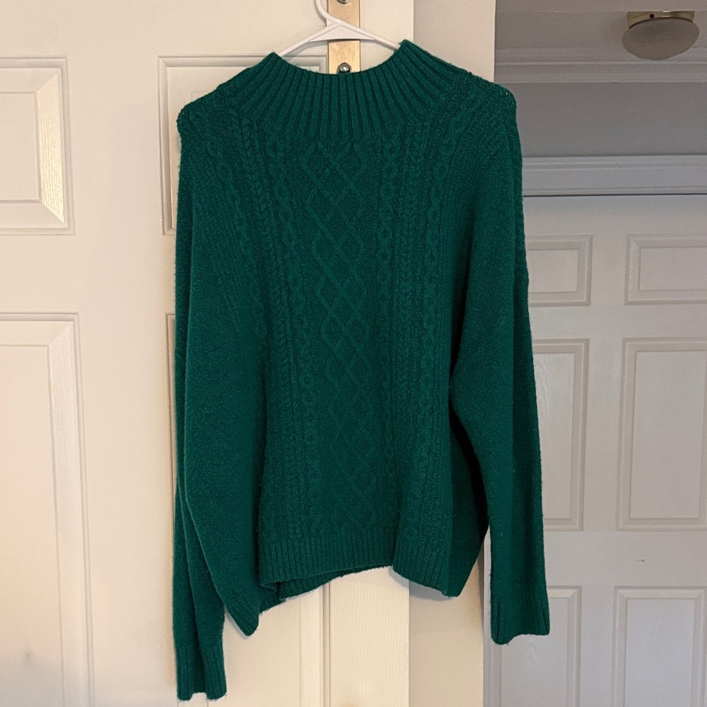 LOFT Emerald Green Cable Knit Turtleneck Sweater